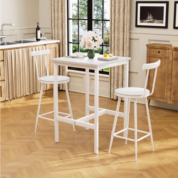 Ensemble table de bar 60 x 60 x 92 cm avec 2 chaises hautes dossier style industriel blanc métal JOINERY