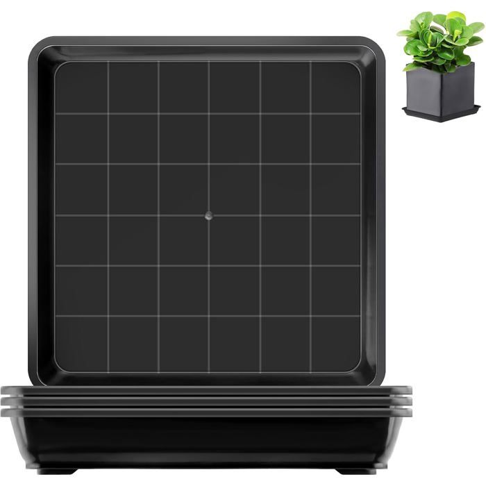 Soucoupe carrée pour pot de fleur 29 cm - lot de 4 pièces en plastique noir empilable usage extérieur et intérieur