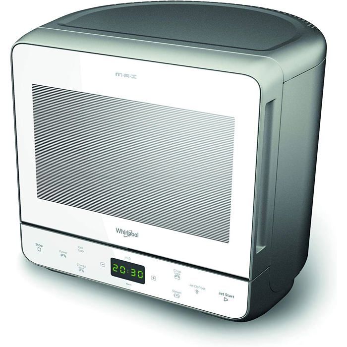 Micro-ondes grill argenté - Whirlpool - 13 litres - 700 W - Dual Crisp - Dual Power Technology - Fonction Steam Micro-ondes grill argenté - Whirlpool - 13 litres - 700 W - Dual Crisp - Dual Power Technology - Fonction Steam