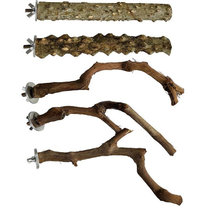 5 PCS Perchoirs Naturels pour Oiseaux Perchoirs en Bois pour Perroquet Jouets Oiseaux en Bois Balançoires Échelles Perché
