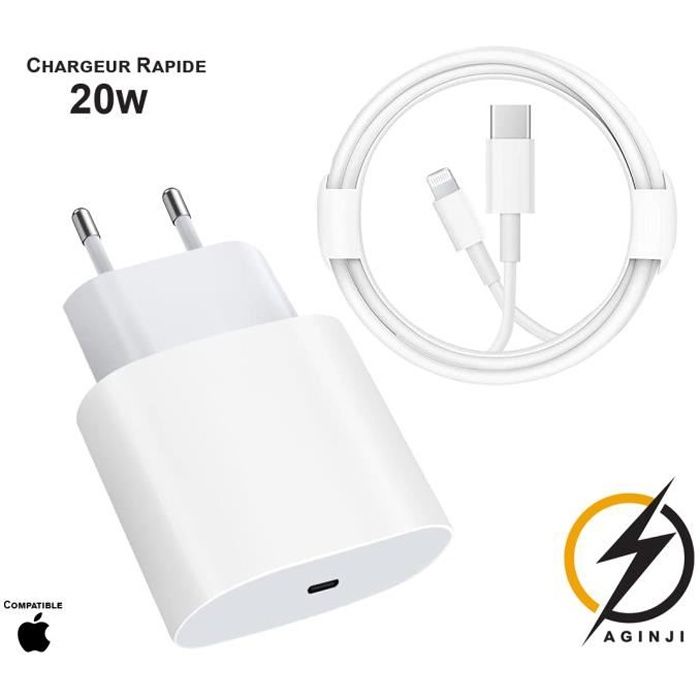 Chargeur iPhone 20w - 5ft câble, charge rapide avec chipset intelligent,  compatible avec une large gamme d'appareils Apple, fournit une charge  optimale (5ft)
