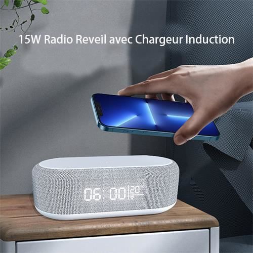 Radio Reveil Matin avec Chargeur Induction, APERIL Veilleuse LED avec