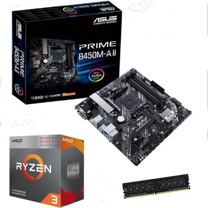 Kit upgrade PC – Asus – Prime B450M-AII – AMD Ryzen 3 3200G – 16 Go DDR4 – Ventirad inclus