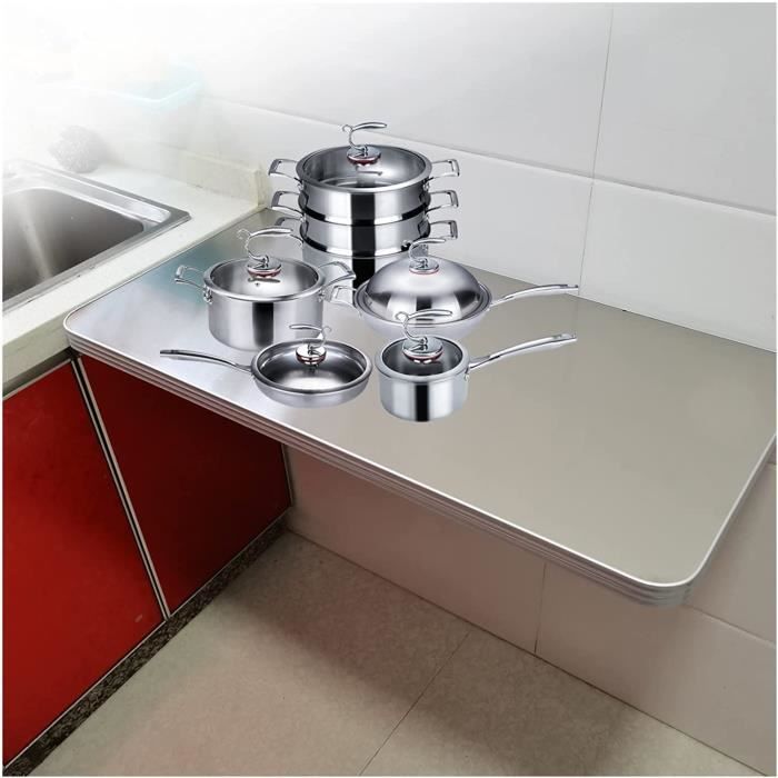 Table Murale Pliante En Acier Inoxydable - Bureau Flottant 40x30 Cm - Pour Salle D'étude, Cuisine, Balcon - Gain De Place