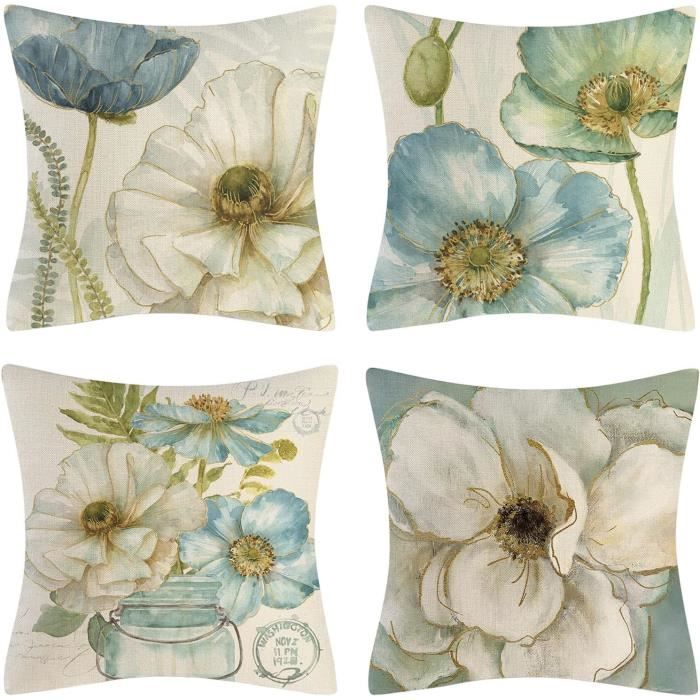 Housse De Coussin Boutis 40x40 Cm - Motif Fleurs - 100% Coton écru - NEUF