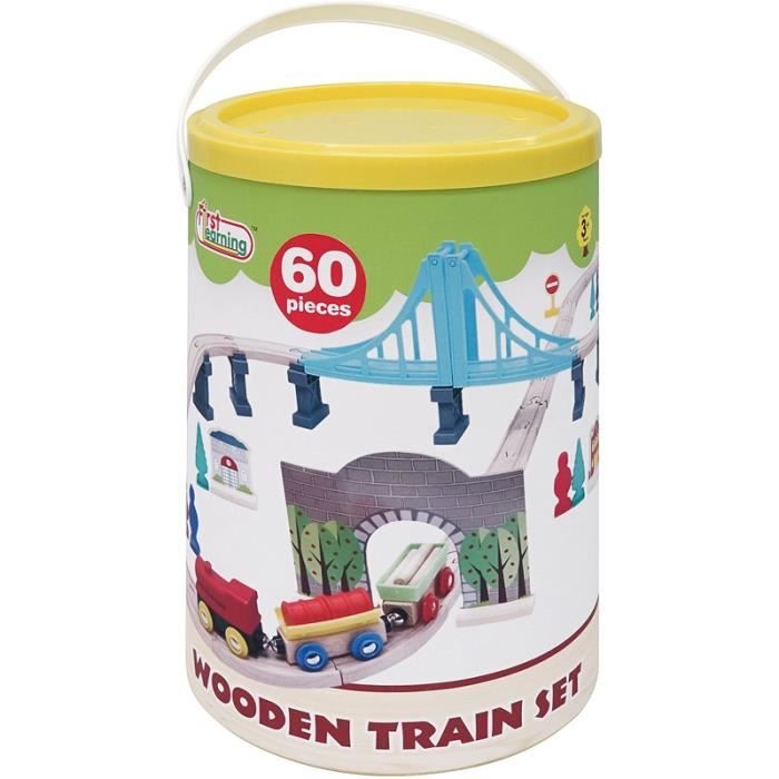 Jeu de construction - WDK GROUPE PARTNER - Baril Train Bois 60 Pièces - Multicolore - Intérieur - 3 ans