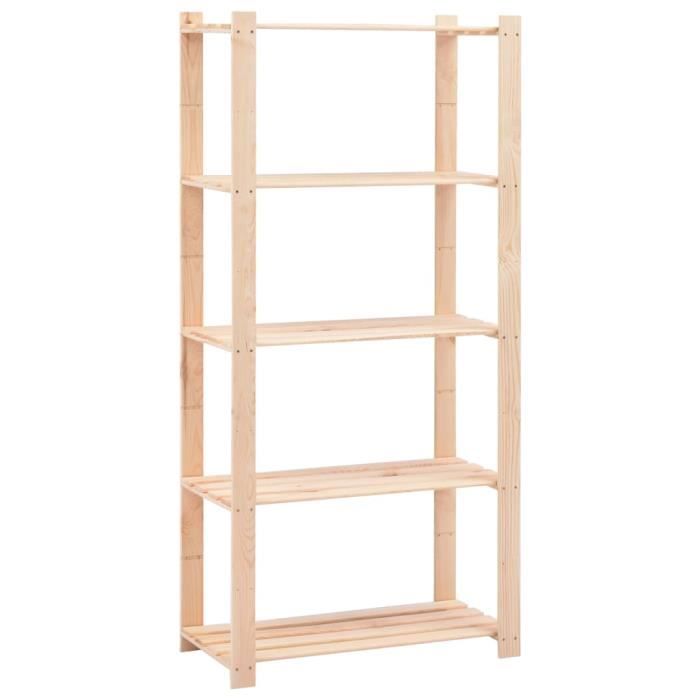 Étagère de rangement à 5 niveaux - Bois de pin FSC - 80x38x170 cm