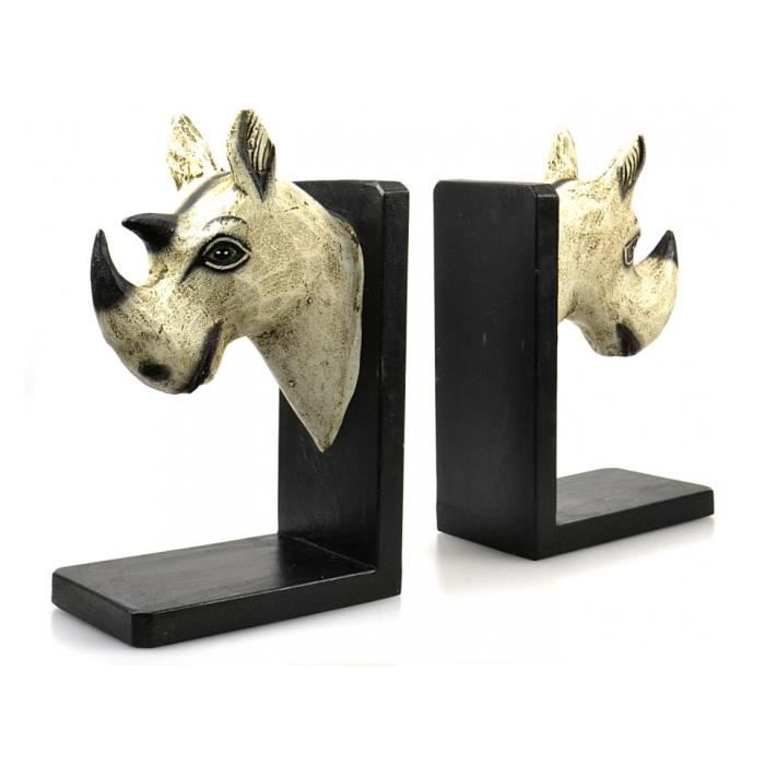 Serre Livres Original Tete De Rhino En Bois Noir Blanc Achat Vente Serre Livres Cdiscount