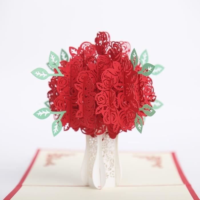 Carte De Vœux 3d Apparaitre Bouquet De Fleurs Rose Carte Cadeau