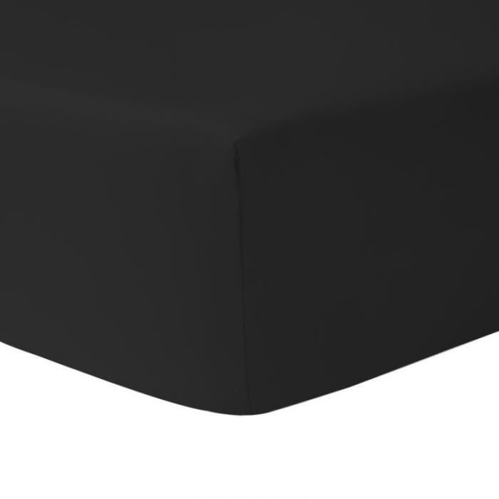 DUBLANC Drap Housse 160 x 190 cm NOIR - 100 % coton