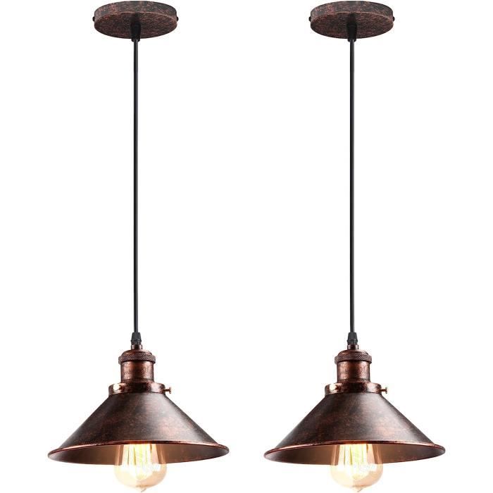 2 Pack suspension luminaire industrielle style vintage en métal,rétro lustre suspensions d'éclairage intérieur plafonnier abat-jour 27cm pour salon cuisine chambre restaurent bar, noir 2 Pack suspension luminaire industrielle style vintage en métal,rétro lustre suspensions d'éclairage intérieur plafonnier abat-jour 27cm pour salon cuisine chambre restaurent bar, noir