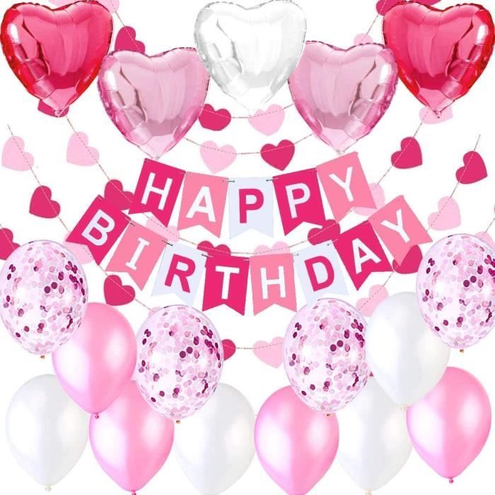 Decoration Anniversaire Fille Deco 1 Banderole Banniere Joyeux Anniversaire Happy Birthday 5 Ballons Aluminium Coeur 6 Metres Cdiscount Maison