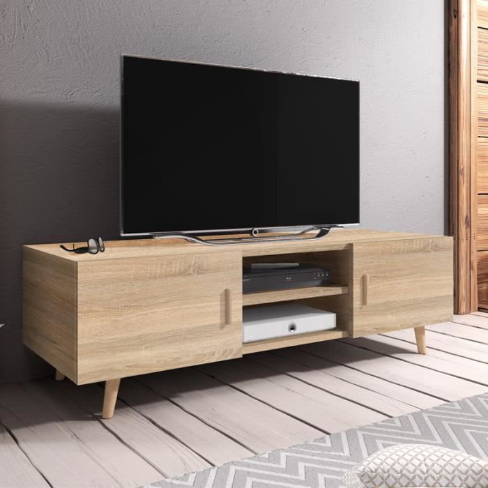 Meuble Tv Meuble Salon Rivano 2 140 Cm Effet Bois De Chene