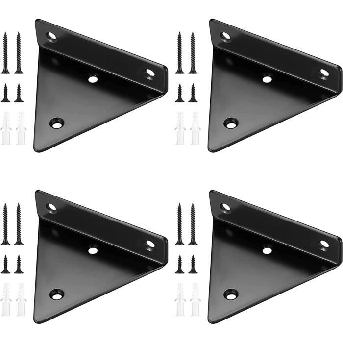 support etagere triangle 4 pièces, equerre metal noir, pour etagères dans le jardin d'étude de la cuisine