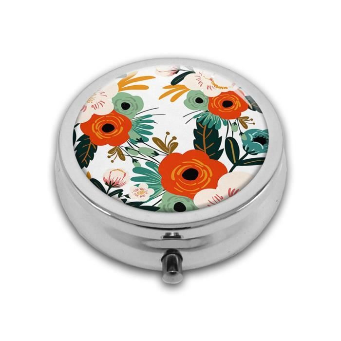Petite Boîte Laquée à Décor Fleuri – Boîte à Pilules Ou Pilulier Vintage, En Carton