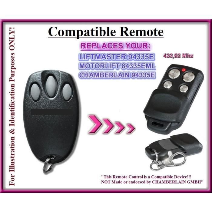 Chamberlain 94335E Compatible Télécommande, 3 canaux 433,92Mhz rolling ...
