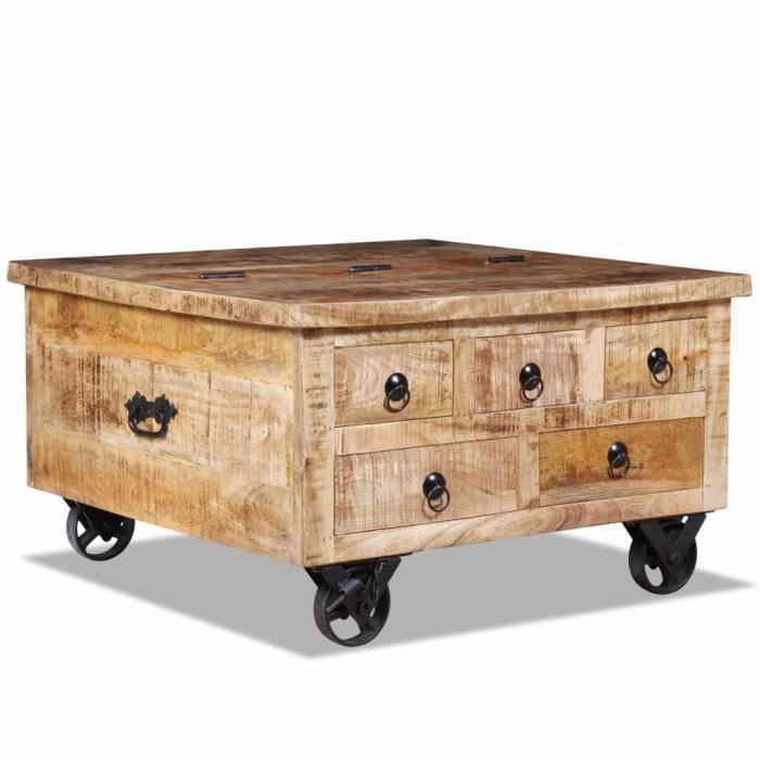 Table Basse En Bois De Manguier Style Industriel L 70 X L 70 X