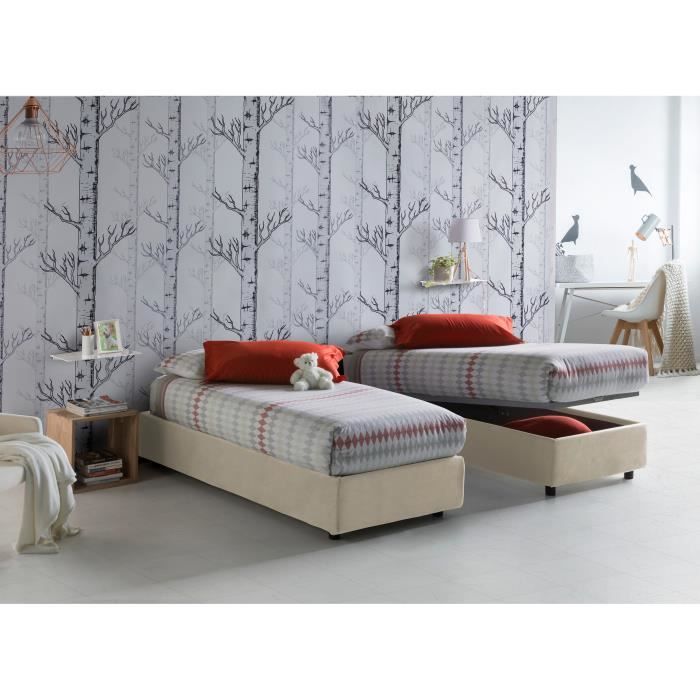 Lit simple - DMORA - Asia - Conteneur en tissu - Ouverture frontale - Beige