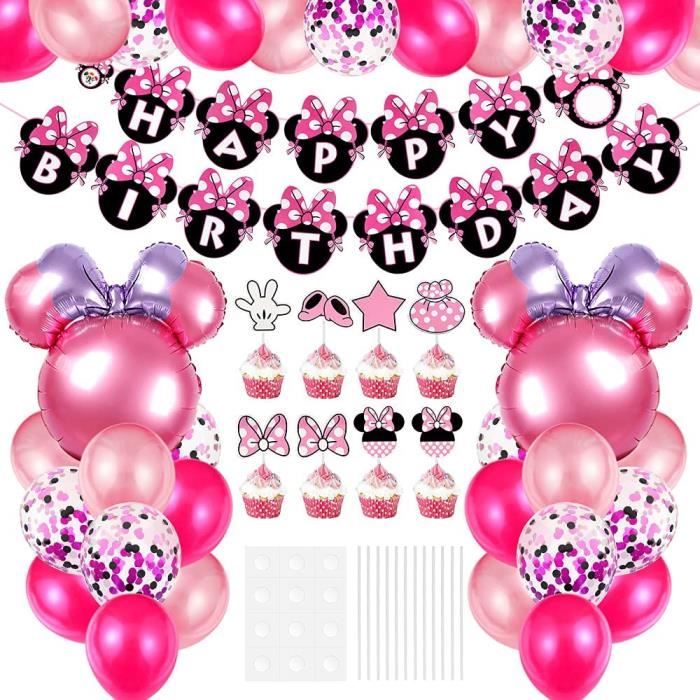 Decorations D Anniversaire Sur Le Theme Minnie Kit Ballon Minnie Cupcake Toppers Pour Filles Avec Banniere Joyeux Anniversaire Cdiscount Maison