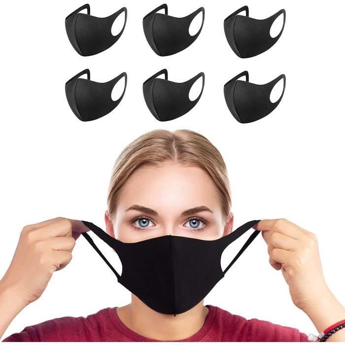 6pcs Masque de bouche en soie glacée anti-poussière extérieure masque de  mode réutilisable et lavable unisex noir