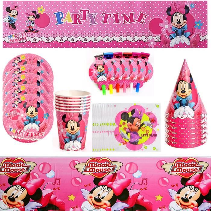 Ensemble Vaisselle Anniversaire Minnie - Kit Fête Réutilisable Avec Nappe, Assiettes Et Gobelets