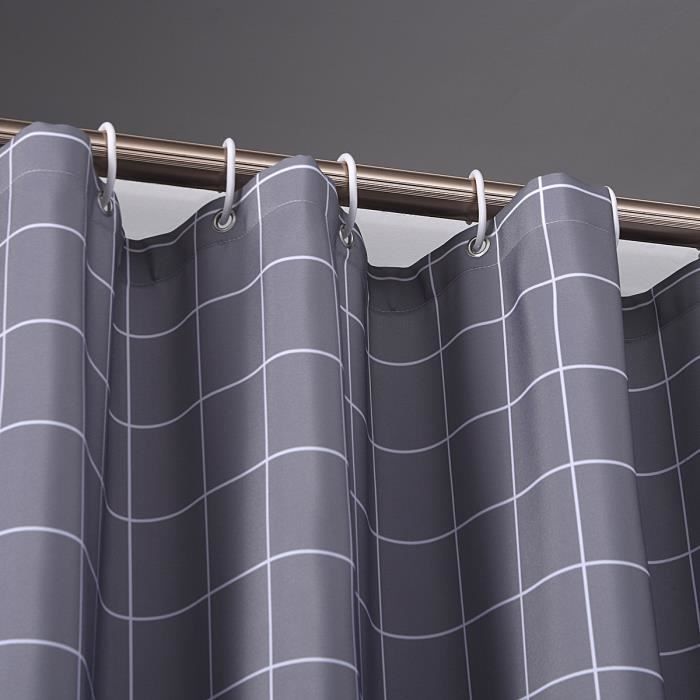 Rideau de Douche 240×200 cm, épaissi polyester imperméable - gris