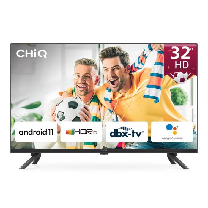 Smart TV CHiQ L32G7L 80cm (32 Pouces) télévision Android 11 Bord Ultra Fin Netflix Prime Video Youtube Wi FI 2.4
