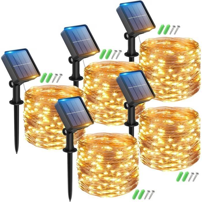Guirlande Solaire 20m 200 LED Blanc Chaud - Étanche IP65, 8 Modes, Auto-allumage, Pour Jardin Terrasse Fête