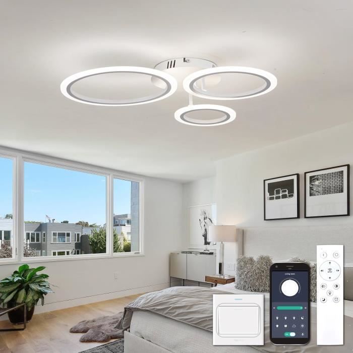 Plafonnier LED Moderne Dimmable Avec Télécommande - 32W, 3000K-6000K, Design Carré Pour Salon, Chambre, Bureau