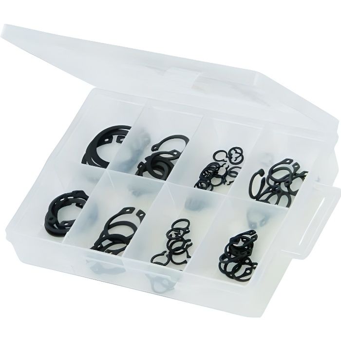 COFFRET DE 135 CIRCLIPS EN E Assortis en ACIER A RESSORT taille de 3-19 MM