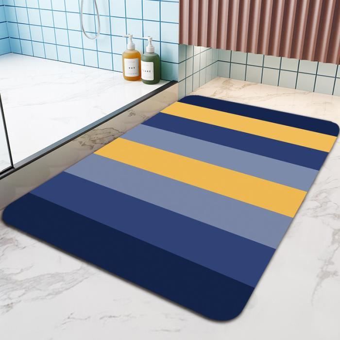 Tapis De Salle De Bain En Diatomée 50x80 Cm - Séchage Rapide, Antidérapant, Forme éventail, Bleu, Pour Douche Et Baignoire