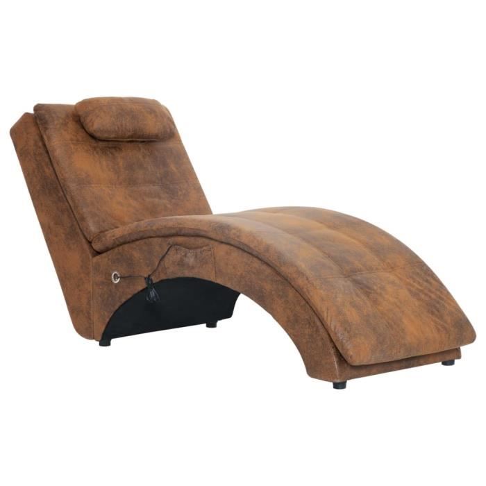 chaise longue - transat - bain de soleil - bao chaise longue de massage avec oreiller marron similicuir daim - 7393155214136