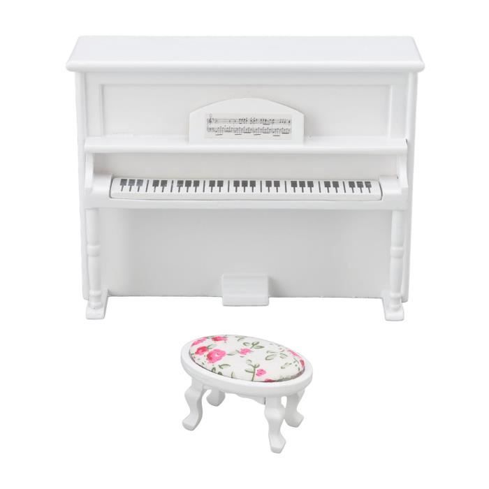 Odoria Dollhouse Grand piano miniature : instruments de musique à l'échelle 1/12 avec banc de piano pour figurines de poupées de 15,2 cm – Mini meuble