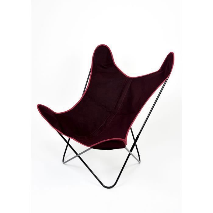 fauteuil papillon en coton coloré - lie de vin - home maison - 75 x 75 x 90 cm - tissu - noir