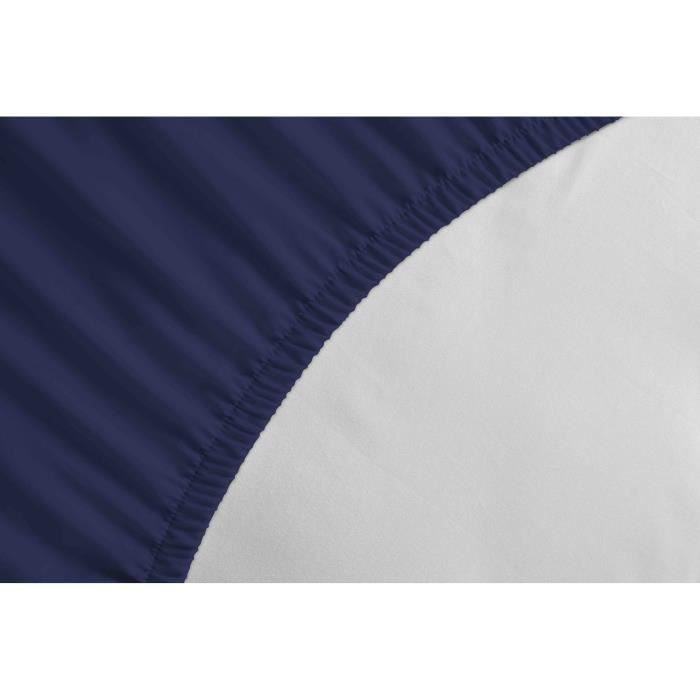 DRAP HOUSSE BLEU FONCE 180x200 cm + 30 cm 100% COTON 57 FILS (LABEL OEKO-TEX)
