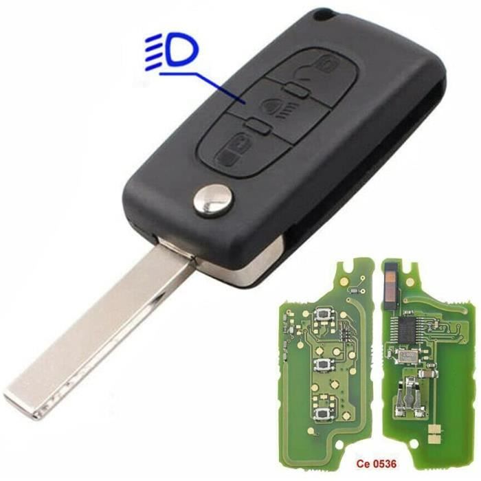 Clé Vierge 3 Boutons Phare CE0536 à Programmer pour Peugeot 207 307 308 CC SW Citroën C1/C2/C3/C4/C5/C8 C4 Picasso Xsara Lame 8mm