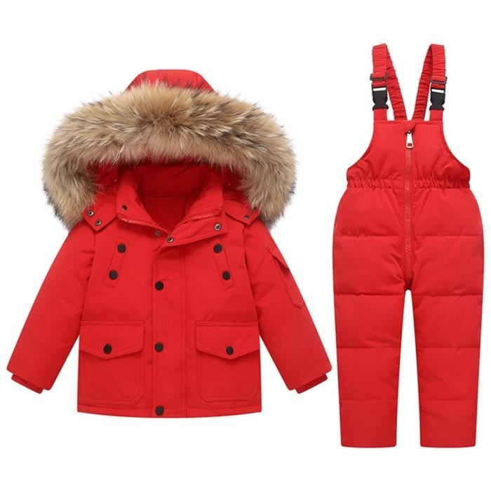 Doudoune Bébé Filles Combinaisons de Neige Fille Veste de Duvet à Capuche  et Pantalons de Filles 2 Pièces Vêtements,Rouge,90cm