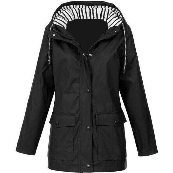 Manteaux Impermeables Vestes Femme Coupe Vent Chaud Pardessus Epais Automne Hiver Noir