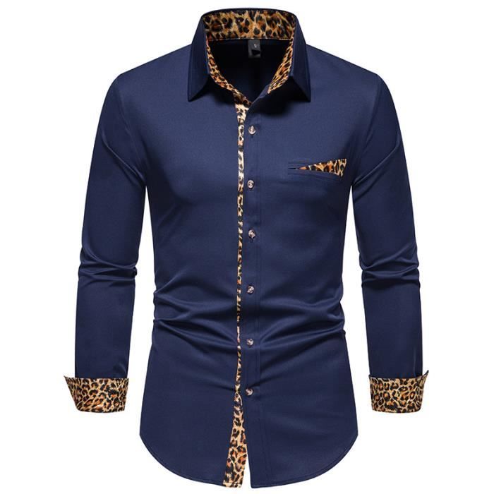 Chemise Homme Chemise a Manches Longues Imprime Leopard Chemise Decontractee Business Henley Shirt Chemisette Pour Homme Bleu Marine bleu marine Cdiscount Pret a Porter
