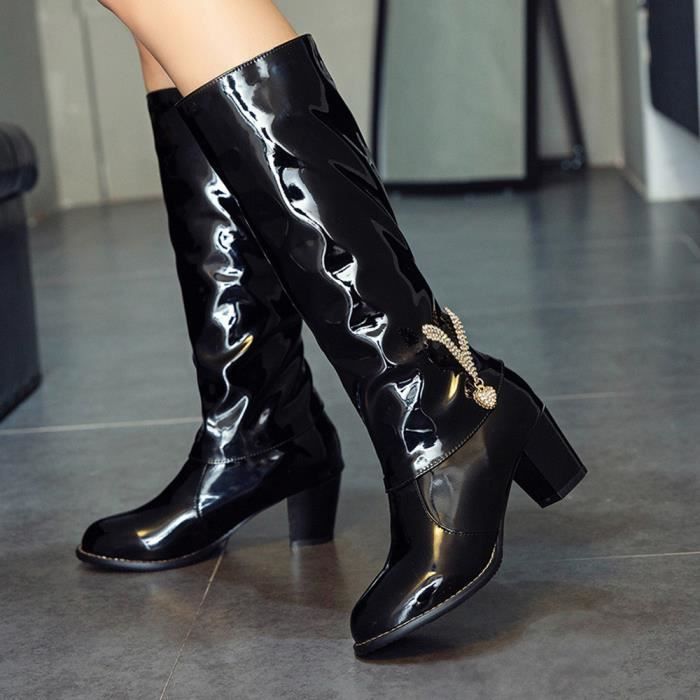 botte noir brillante femme