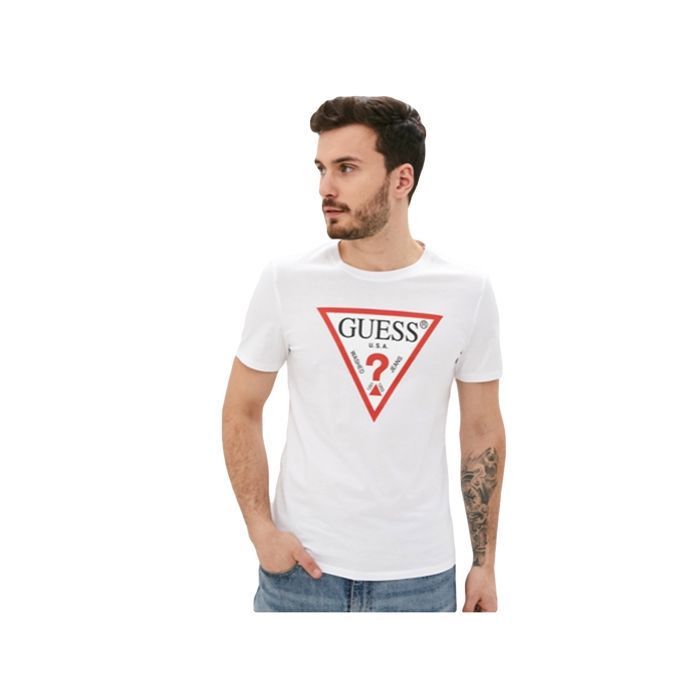 Guess Logo triangle T shirt manche courte homme Blanc Cdiscount