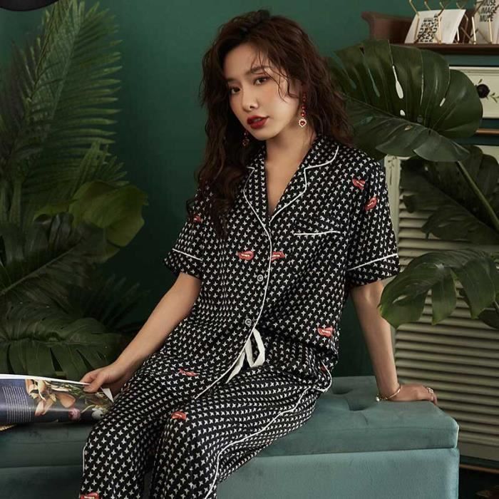 Pyjama Court Femme En Coton - Ensemble Imprimé Manches Courtes, Fait Main USA, Tailles Sur Mesure