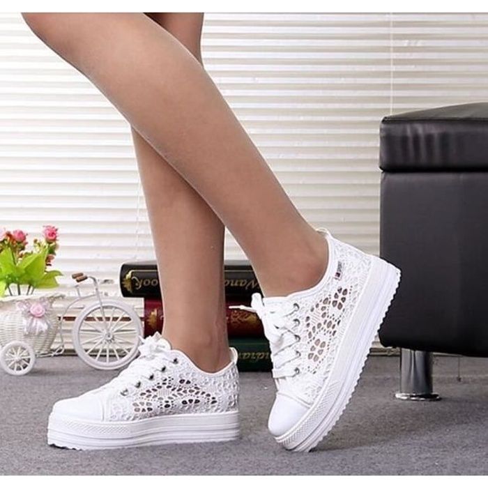 Baskets Tennis Chaussures sneakers Basses Femme Vert Blanche Blanc Toile 36 