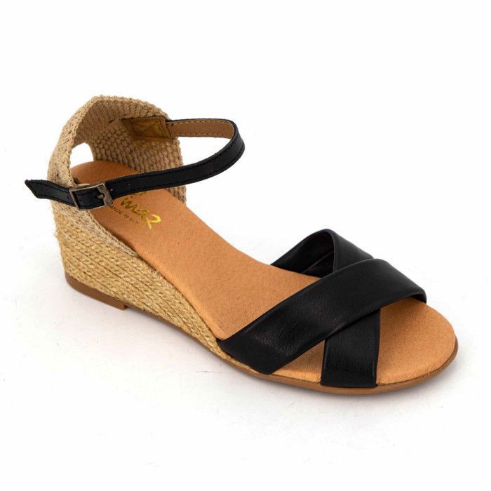 Sandales compensees en cuir vacuno nude PINAZ Femme Talon 5cm Boucle de serrage Noir Cdiscount Chaussures