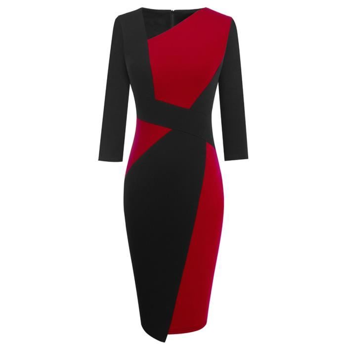Robe Robe Vintage en Patchwork pour femmes col asymetrique elegante fourreau pour le bureau Slim EB517 Red long sleeve Blanc Cdiscount Pret a Porter