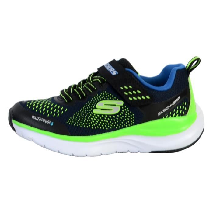 Skechers Basket Enfant - SKECHERS - Ultra Groove - Bleu/Vert - Fermeture scratch & lacets - Tige synthétique