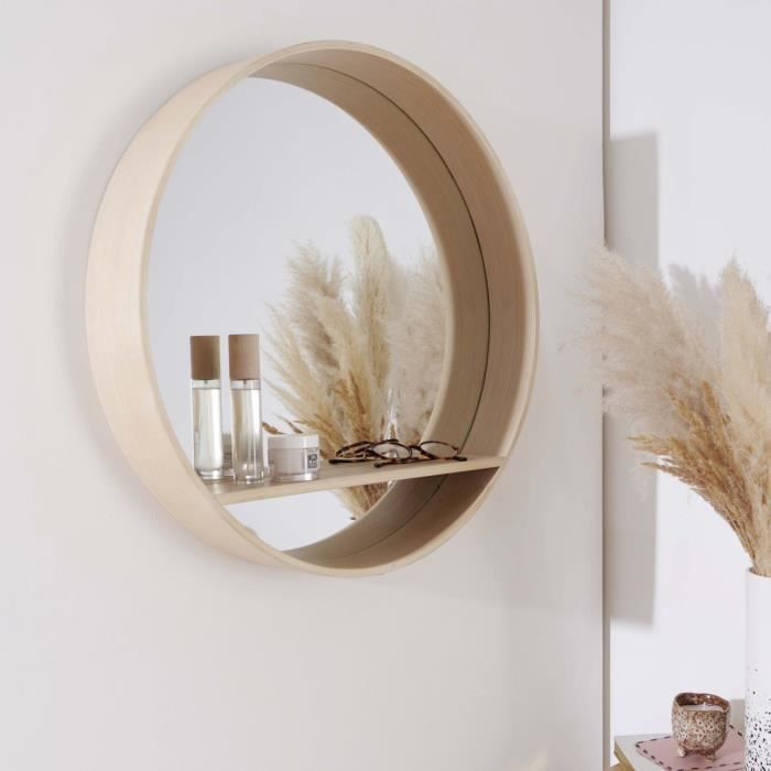 Miroir Rond Avec Etagere Bois D60 Cm Oblo Achat Vente Miroir