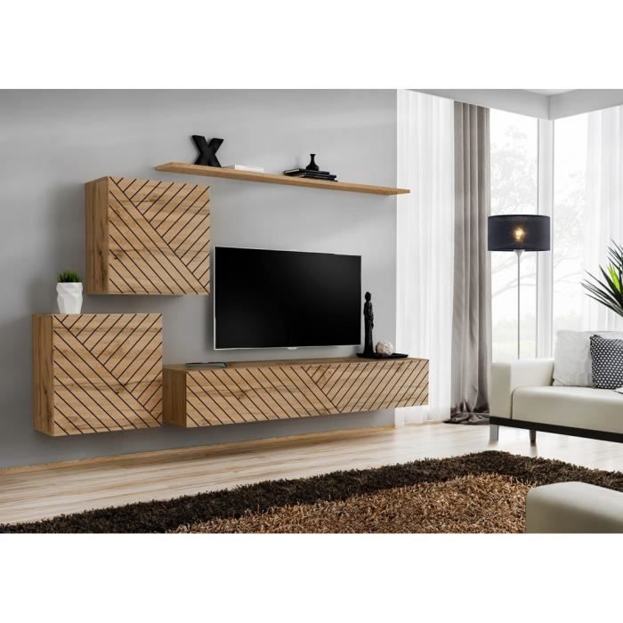 ensemble de meubles design de salon switch v, coloris chêne wotan finitions fraisées.