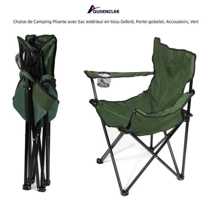 équipement Pêche Randonnée OHMG Chaise Camping Pliante Avec Auvent - Accoudoirs, Porte-gobelet, Support 100kg, Transport Facile (Rouge) Chaise Plage Peche Accoudoirs