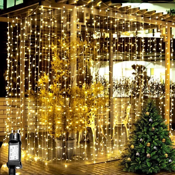 Guirlande Lumineuse Rideau 304 LED Blanc chaud Lumineux 3M*3M 8 Modes  d'Eclairage Etanche IP44 Déco Maison Fenêtre pour Noël Mariage - Cdiscount  Maison